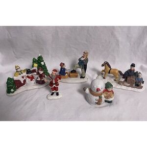 VTG Lemax Christmas village characters Santa snowman sleigh shoe shine Lot.